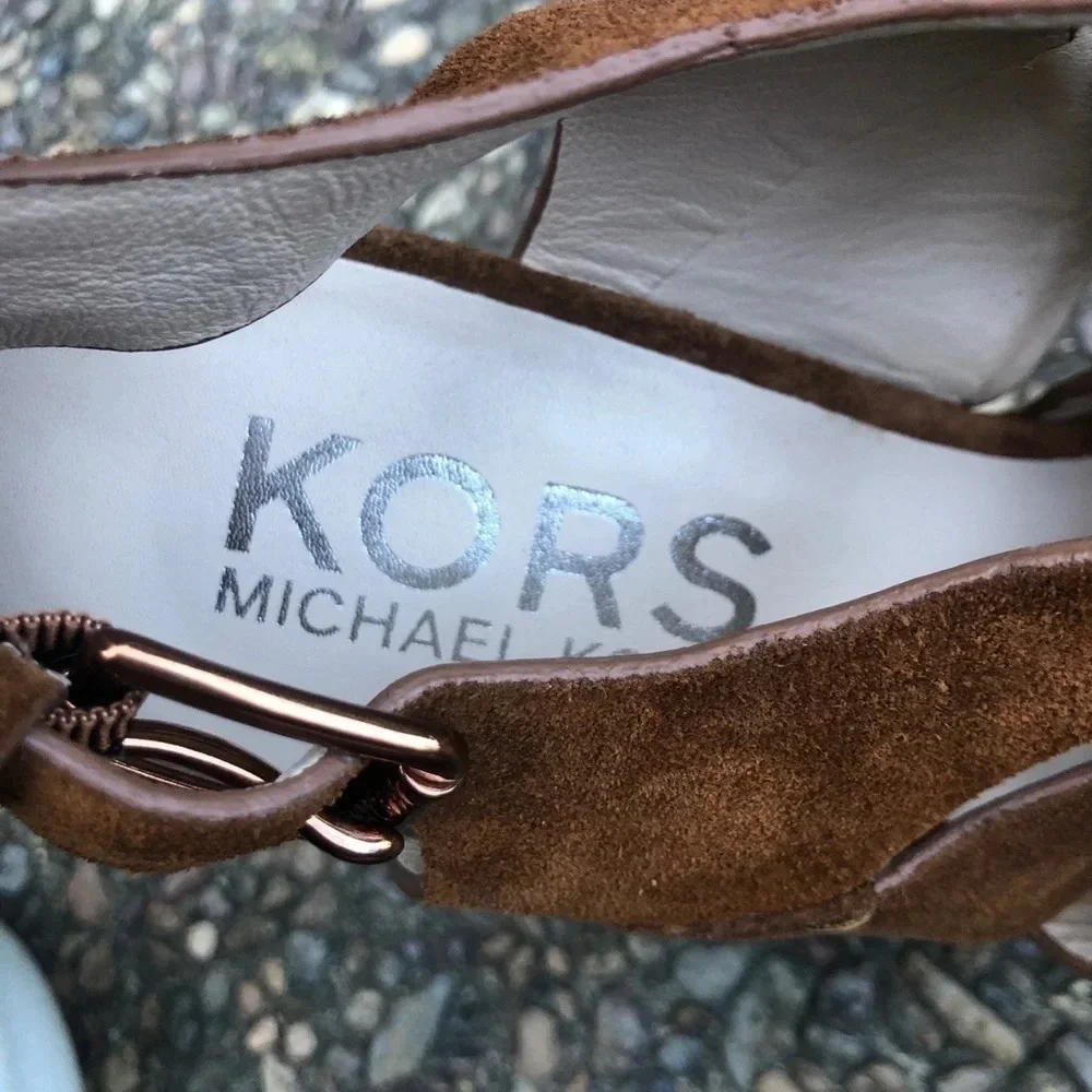 Kors Michael Kors Brown Suede Platform Espadrille Wedge Sandals Size 8.5 M